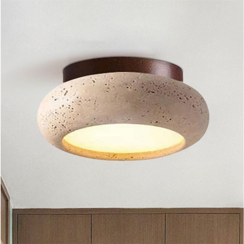 Japoński sufitowy lampa z żółtego travertynu w stylu Wabi-Sabi, 15 cm, ciepłe światło, 220 V