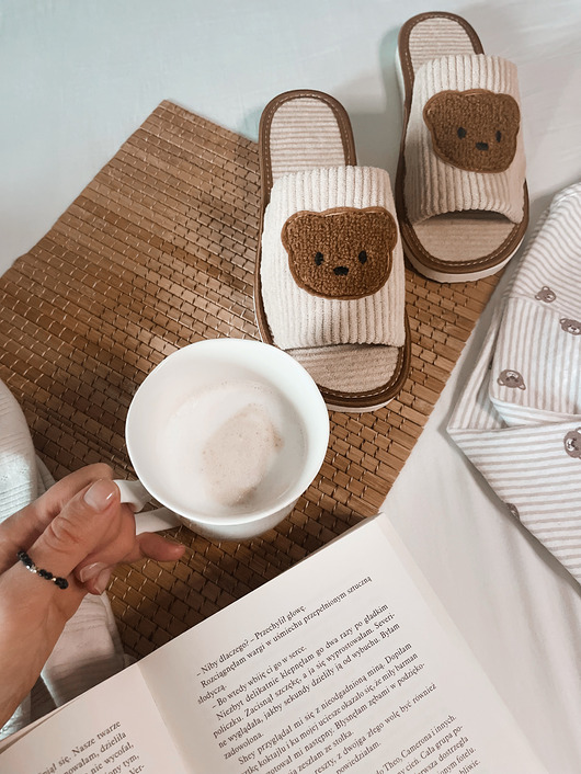 Kapcie damskie sztruksowe Teddy bear