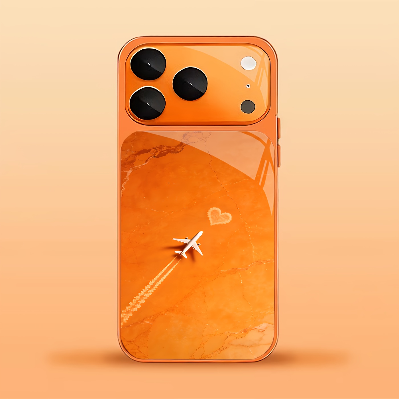 TEMU Etui na telefon - Pomarańczowy tło, wzór samolotu i , pomarańczowe szklane etui na telefon, pasuje do Iphone 17/17Pro/17Promax/17Air,