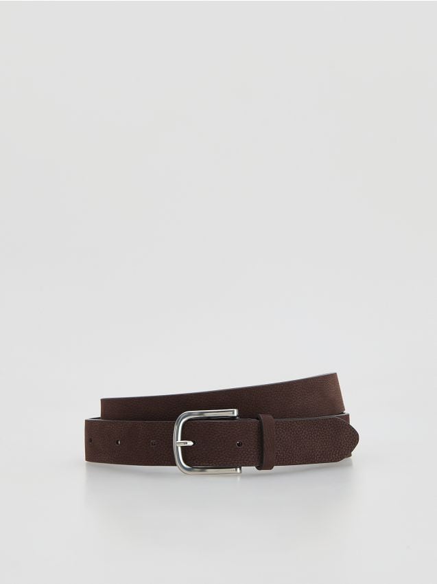Reserved - Skórzany pasek z klamrą - ciemnobrązowy