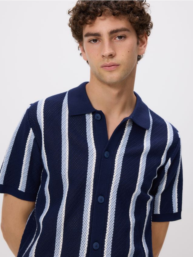 Reserved - Rozpinany sweter polo - granatowy