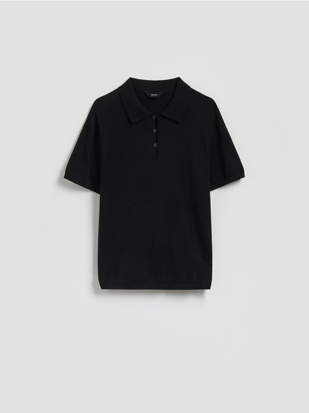 Reserved - Bawełniany sweter polo - czarny