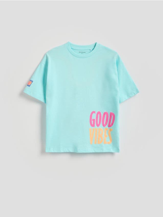 Reserved - Bawełniany t-shirt z nadrukiem - jasnoniebieski