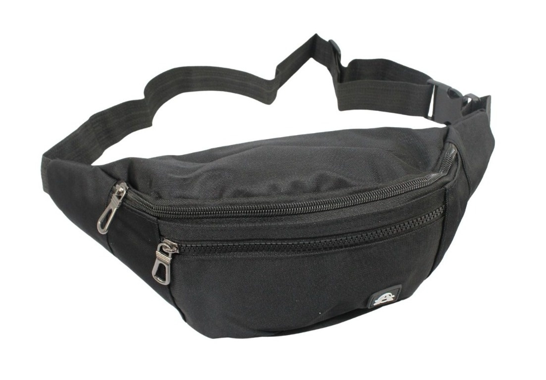 Materiałowa Pojemna Saszetka Do Paska Biodrówka Nerka ADRIANOSS (PL) 627 CZARNA 26 x 12 x 10 [cm]