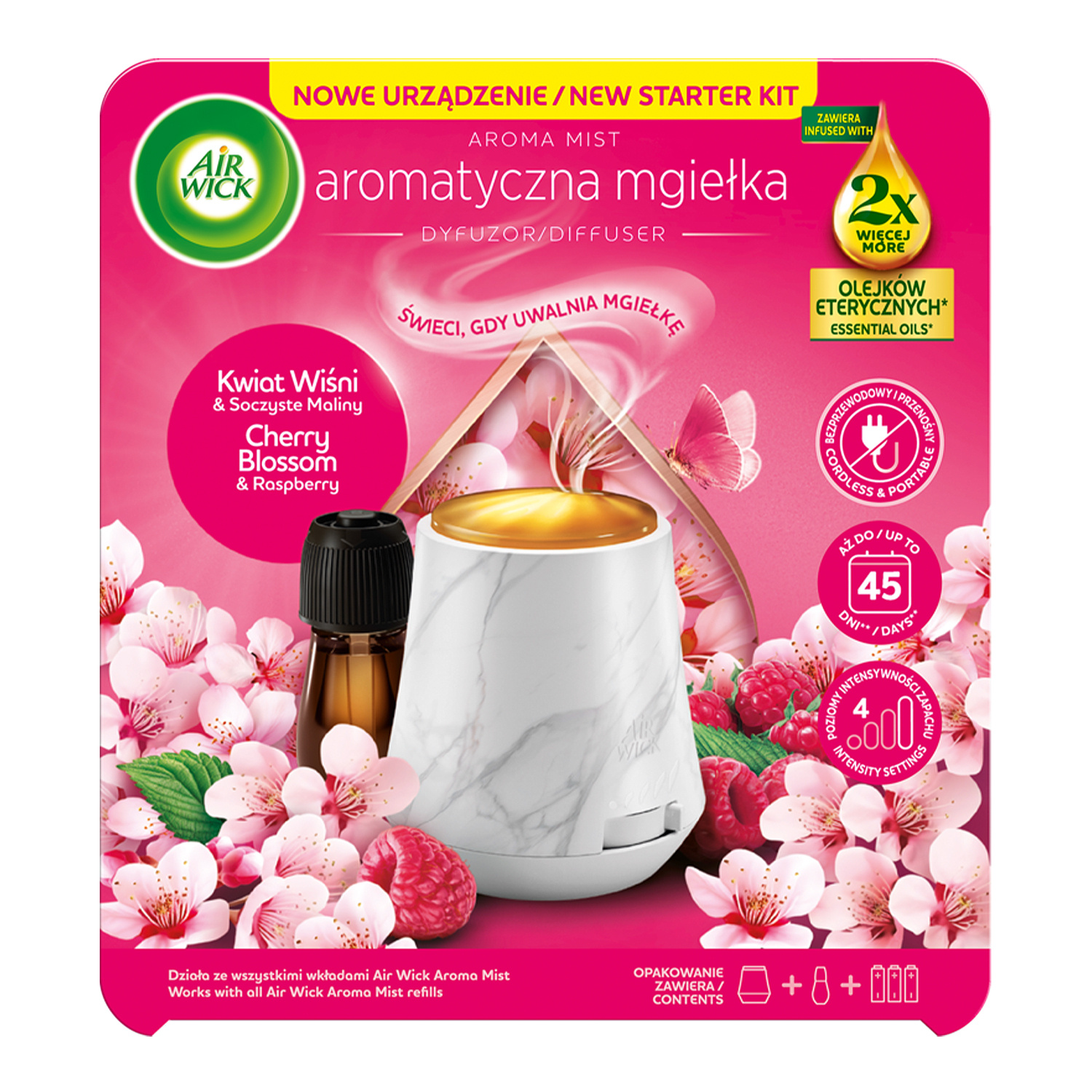 Air Wick Aroma Mist zestaw automatyczny odświeżacz powietrza + wkład Kwiat Wiśni & Soczyste Maliny 20 ml
