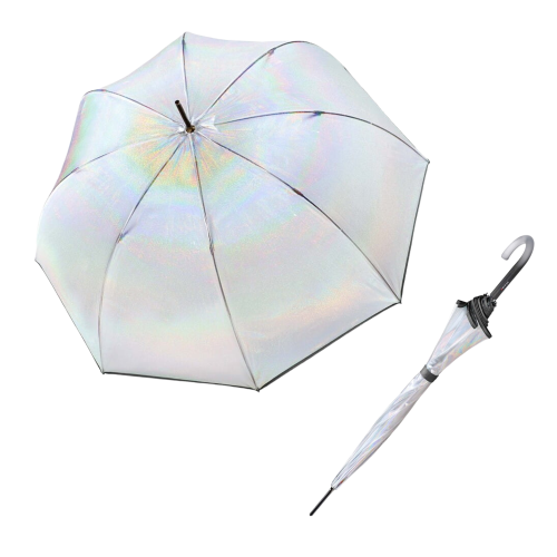Parasol damski Knirps C.760 Stick Stardust Black półautomatyczny długi transparentny