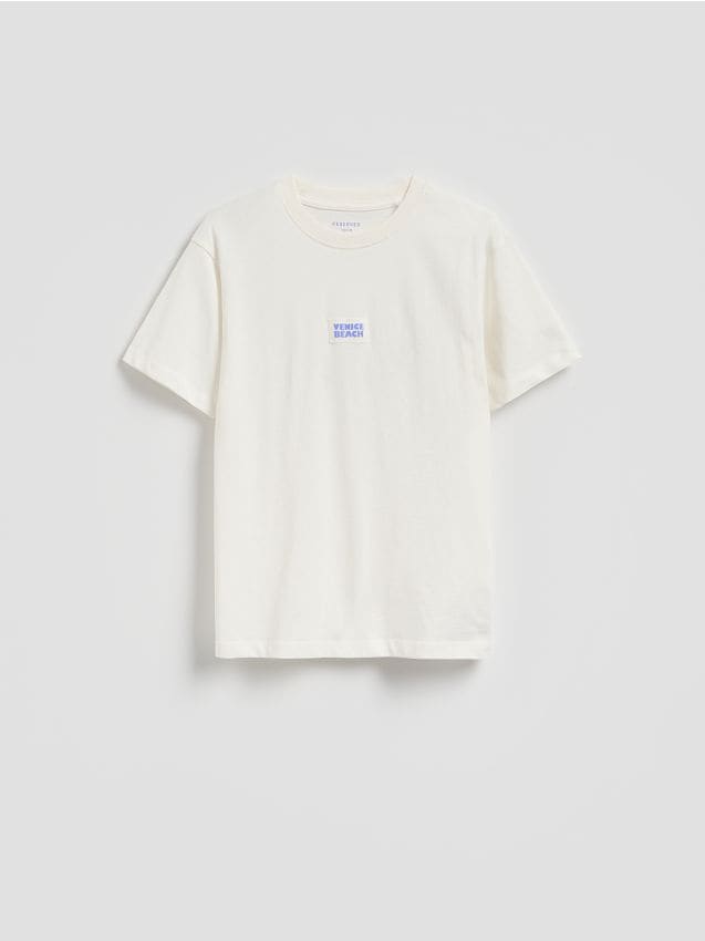 Reserved - Bawełniany t-shirt - złamana biel