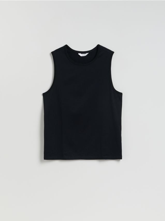 Reserved - Tank top z bawełny merceryzowanej - czarny