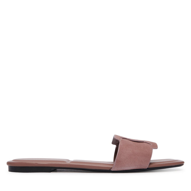 Klapki Calvin Klein Square Flat Sndl Embl Suede HW0HW03055 Beżowy