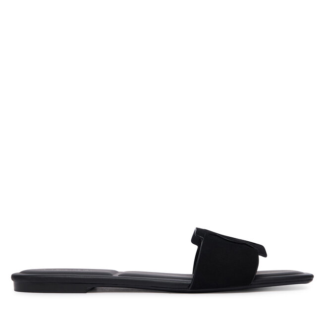 Klapki Calvin Klein Square Flat Sndl Embl Suede HW0HW03055 Czarny