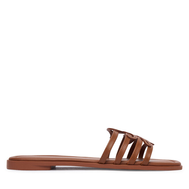 Klapki Tommy Hilfiger Th Script Flat Mule Lth FW0FW09368 Brązowy