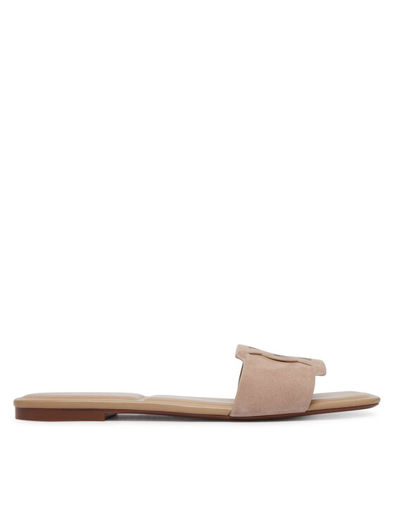 Calvin Klein Klapki Square Flat Sndl Embl Suede HW0HW03055 Beżowy