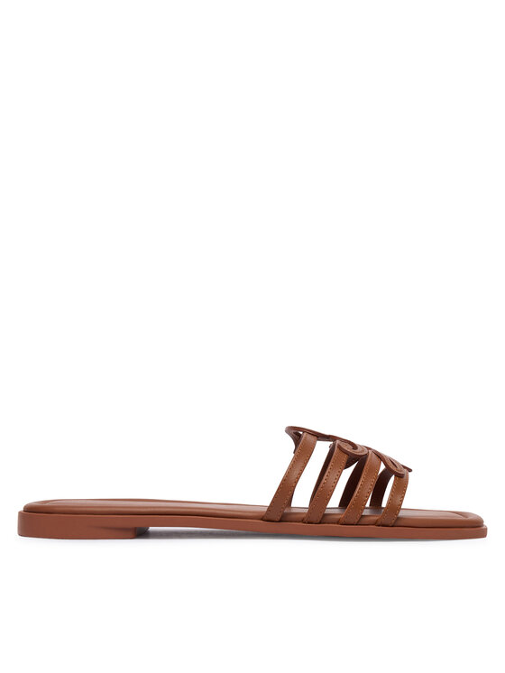 Tommy Hilfiger Klapki Th Script Flat Mule Lth FW0FW09368 Brązowy