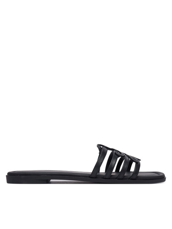 Tommy Hilfiger Klapki Th Script Flat Mule Lth FW0FW09368 Czarny