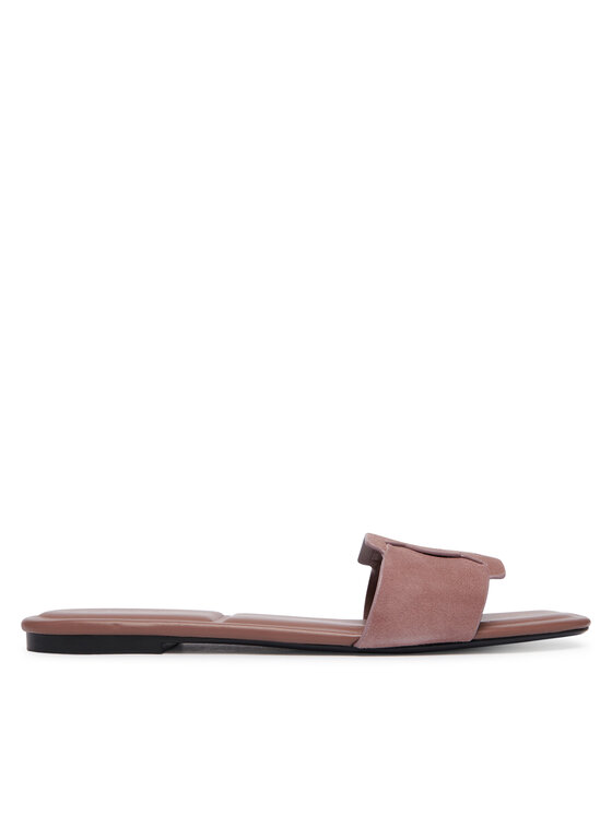 Calvin Klein Klapki Square Flat Sndl Embl Suede HW0HW03055 Beżowy