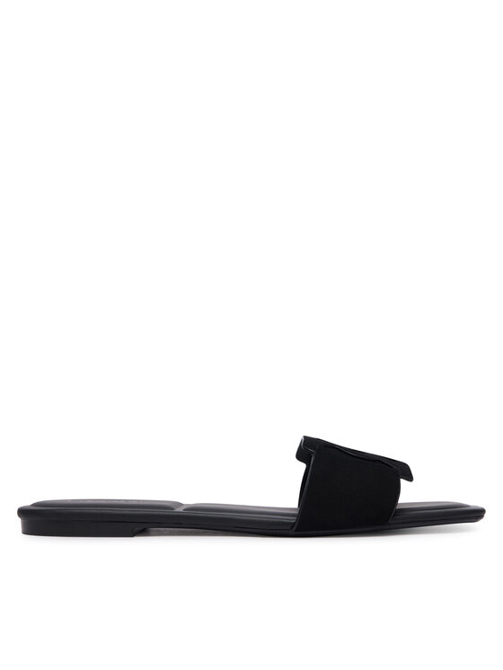 Calvin Klein Klapki Square Flat Sndl Embl Suede HW0HW03055 Czarny