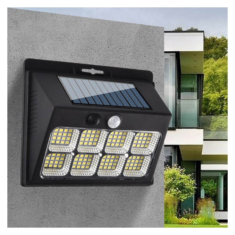 Lampy solarne do ogrodu z czujnikiem ruchu, lampy bezpieczeństwa montowane na ścianie solarne w 3 trybach, lampy solarne na taras do ogrodu, 120 COB