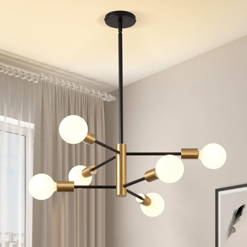Nowoczesny żyrandol Spoutnik, sufitowa lampa 6-punktowa w stylu połowy wieku, retro wisząca lampa przemysłowa, żyrandol (bez białej żarówki)