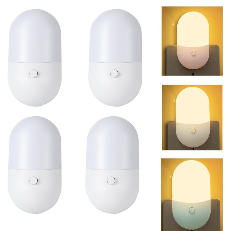 4 SZT. Phlanp-Lampka nocna energooszczędna, wtyczka LED, lampa do gniazdka, oświetlenie wewnętrzne, sypialnia, szafka nocna, UE
