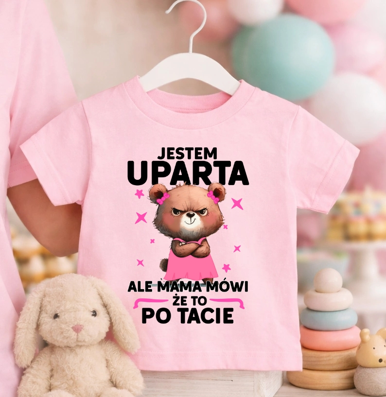 Różowa Koszulka dla DZIEWCZYNKI JESTEM UPARTA (1)