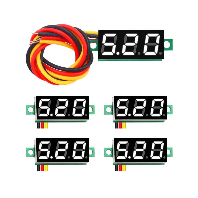 5-częściowy panel woltomierza cyfrowego 0,28 cala, 0-100 V DC, trójprzewodowy tester napięcia, wyświetlacz LED, cyfrowy miernik napięcia LED (biały)