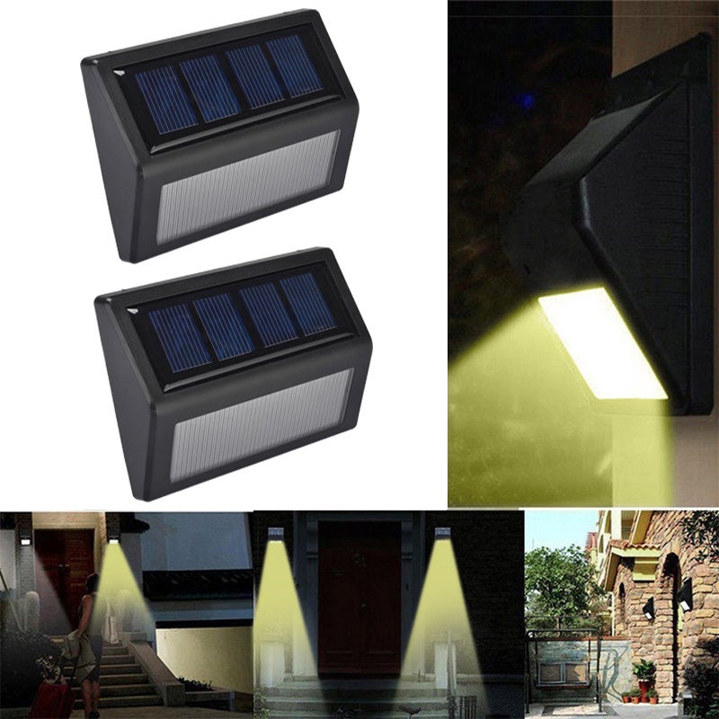 Zestaw 2 dekoracyjnych lamp solarnych do użytku zewnętrznego, prostokątna lampa ścienna do ogrodu, czarna [6 diod LED z białym światłem]