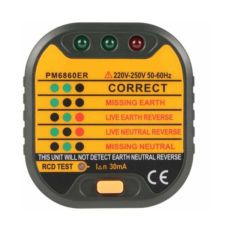 Automatyczny tester gniazdek elektrycznych EU 50-60 Hz do użytku domowego PM6860BG/DR/ER z funkcją testu RCD (wtyczka EU)