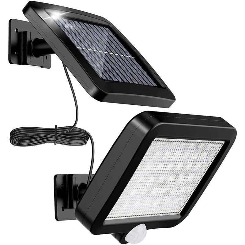 Zestaw 2 zewnętrznych lamp solarnych LED z czujnikiem ruchu – klasa wodoodporności IP65 – kąt wiązki 120° – kabel 5 m – 56 diod LED 180 lm