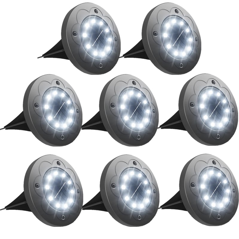 Zestaw 8 lamp solarnych, 10 diod LED wbudowanych w ziemię, wodoodporny dysk solarny, oświetlenie zewnętrzne do ogrodu, białe.