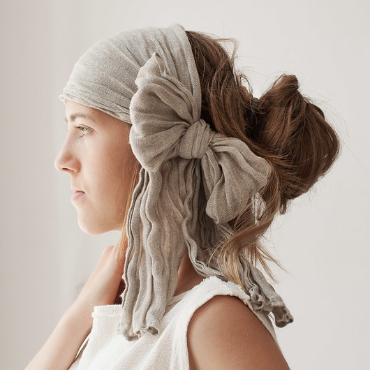 Opaska lniana, mini-szalik, wstęga do włosów, turban naturalny - 170 cm