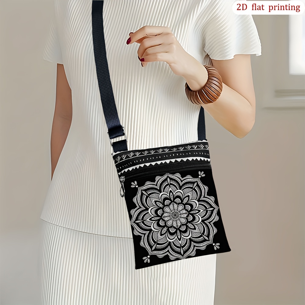 TEMU 1 szt. Torba na ramię Mandala Flower w stylu boho z regulowanym paskiem i zamkiem błyskawicznym - Lekka mała torebka idealna na wycieczki na
