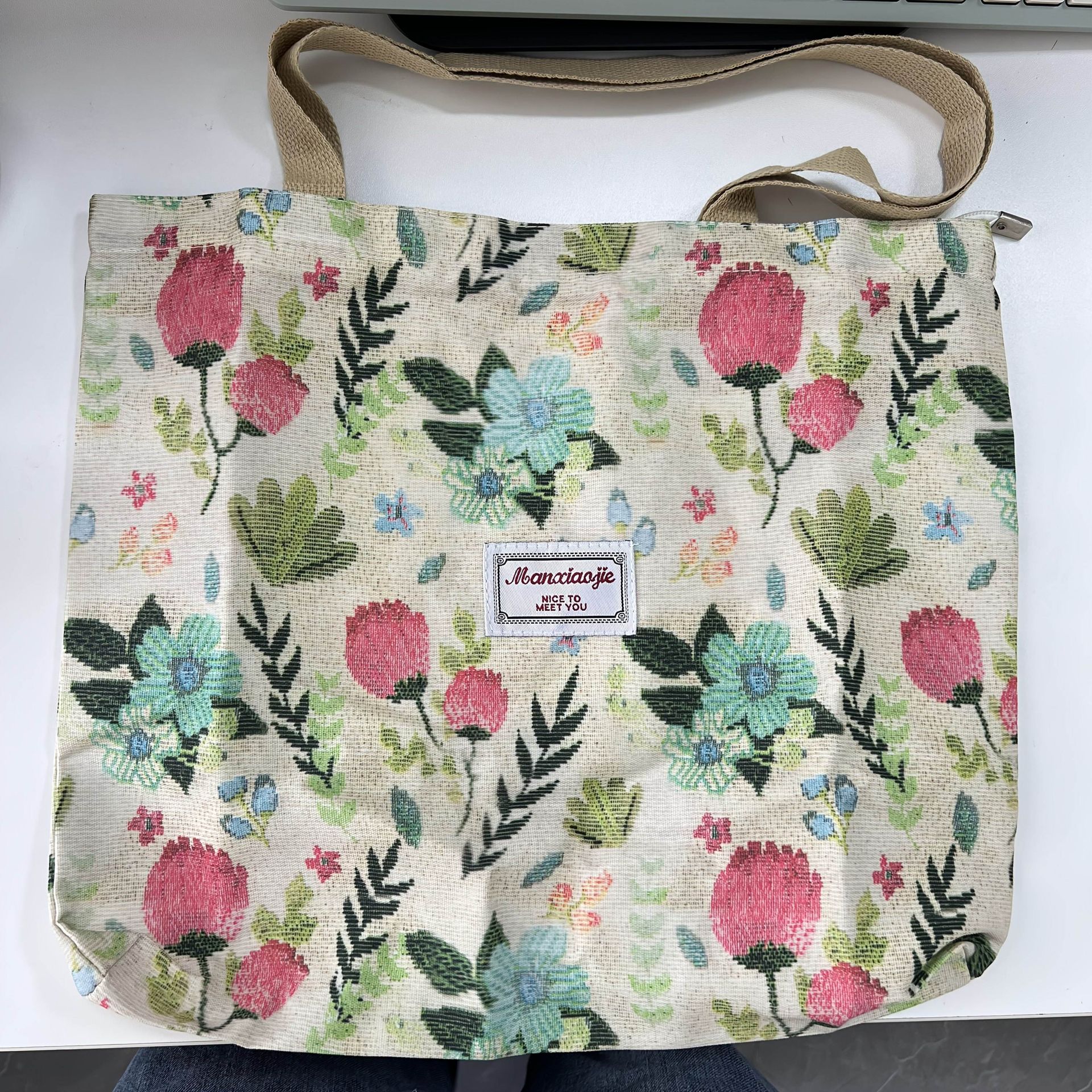 TEMU Elegancka Torba Tote z Kwiatowym Wzorem na Zamek, Duża Torba na Ramię do Dojazdów, Odpowiednia do Codziennych Dojazdów, na i Codziennego Użytku;
