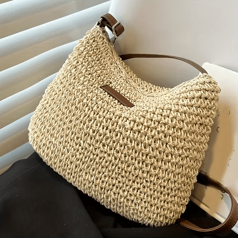 TEMU Letnia torba rattanowa damska crossbody, torba plażowa, damska torba słomkowa na ramię, idealna na codzienne podróże, zakupy, dojazdy do pracy,