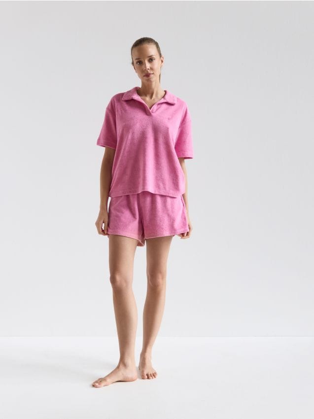 Reserved - Bluzka oversize z kołnierzykiem - różowy