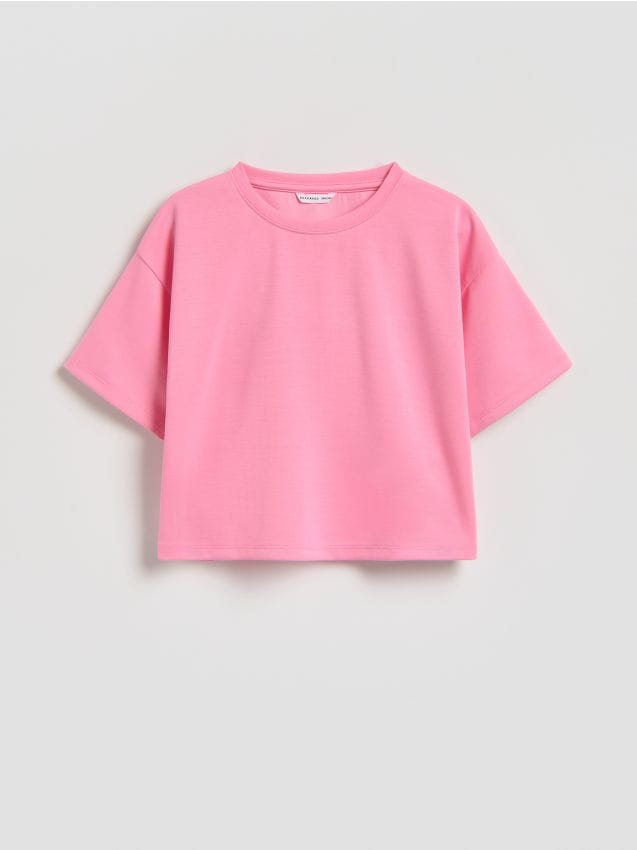 Reserved - Gładki t-shirt z modalem - różowy