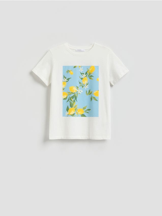 Reserved - T-shirt z nadrukiem - złamana biel