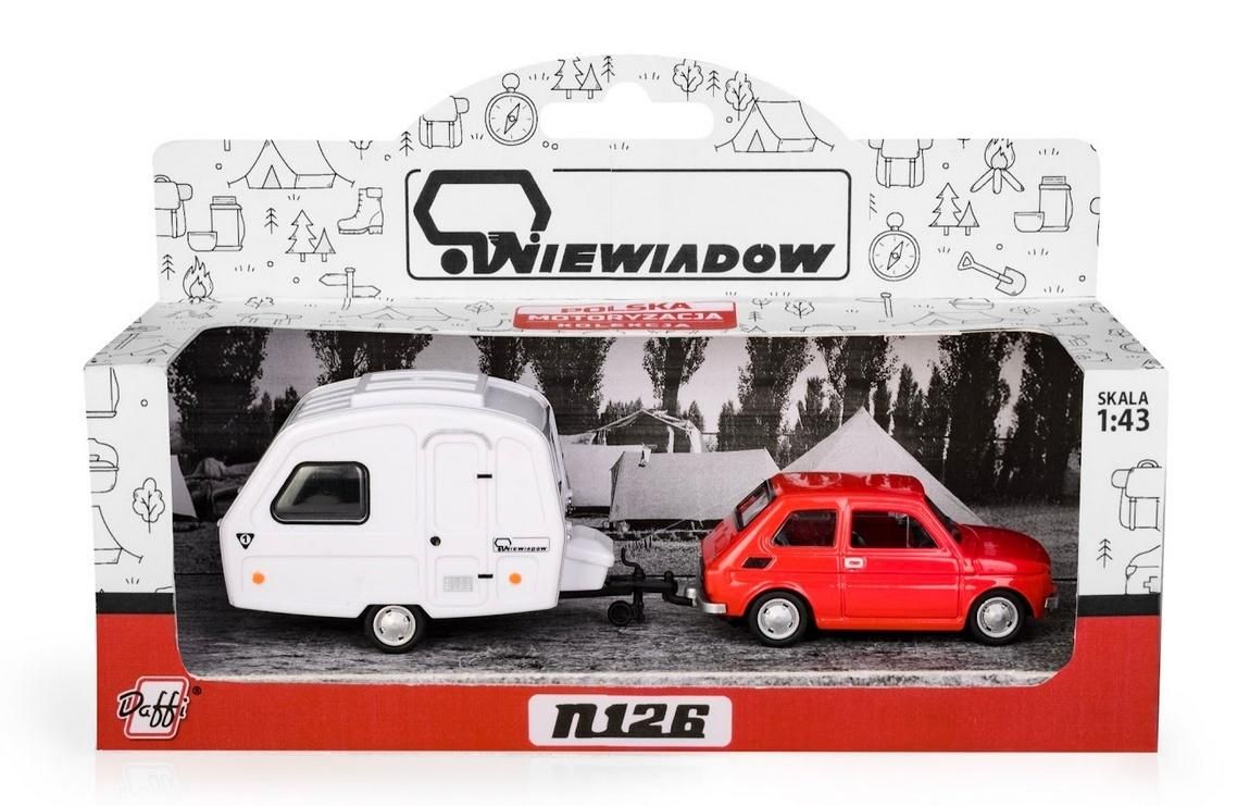 Fiat 126p przyczepa Niewiadów Kemping czerwony - model lub pojazd