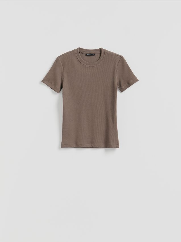 Reserved - T-shirt w prążek - beżowy