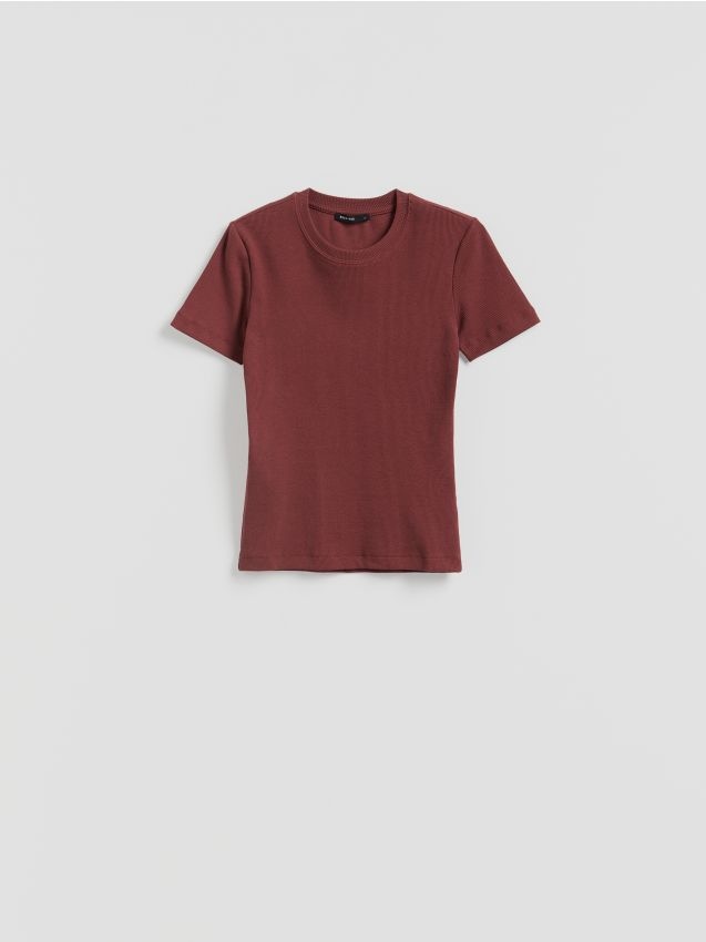 Reserved - T-shirt w prążek - brązowy