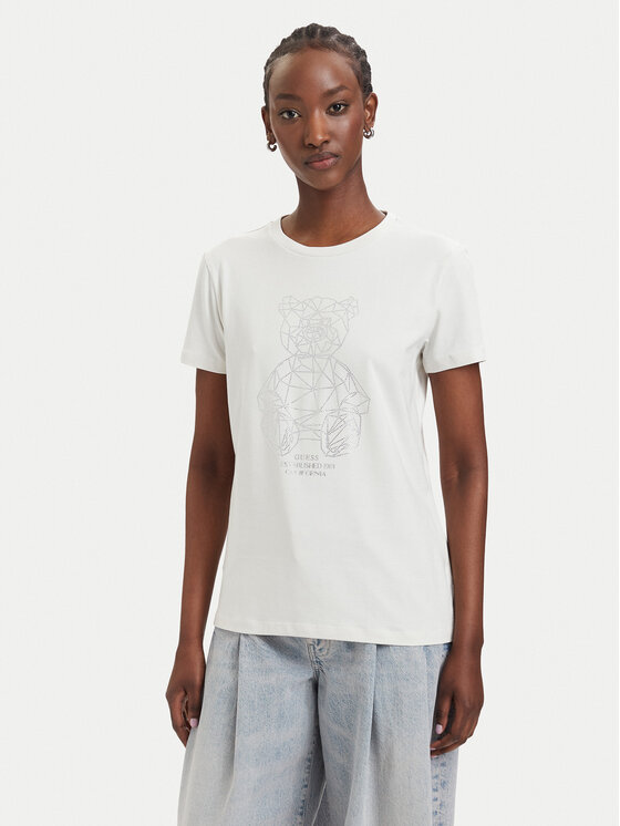 Guess T-Shirt V6GI12 K3325 Kremowy Regular Fit