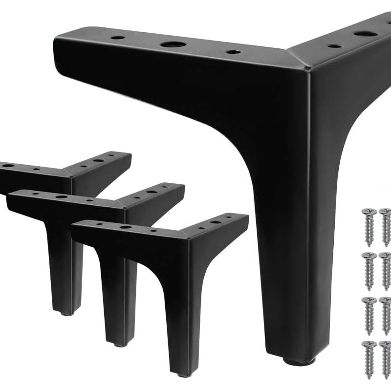 Zestaw 4 nóg meblowych 15 cm, nowoczesny styl, matowy czarny metal, trójkątne, do stołu, szafy, sofy, krzesła