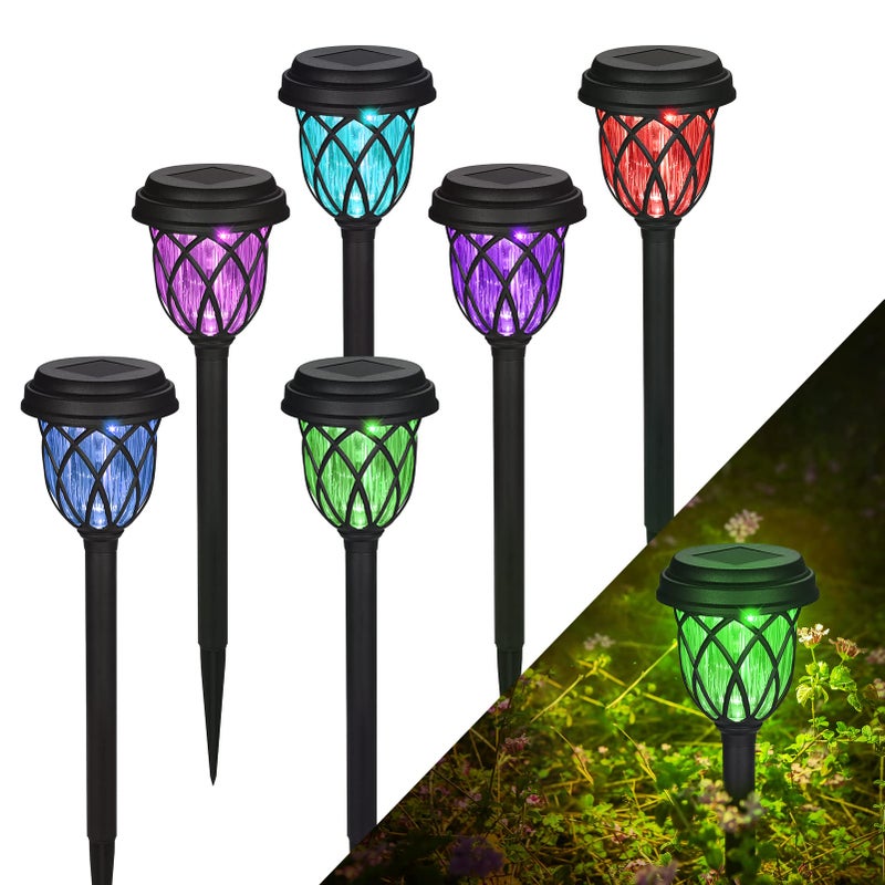 Zestaw 6 lamp ogrodowych solarnych, lampy LED do ścieżek ogrodowych, wodoodporne lampy słoneczne na paliku, kolorowe