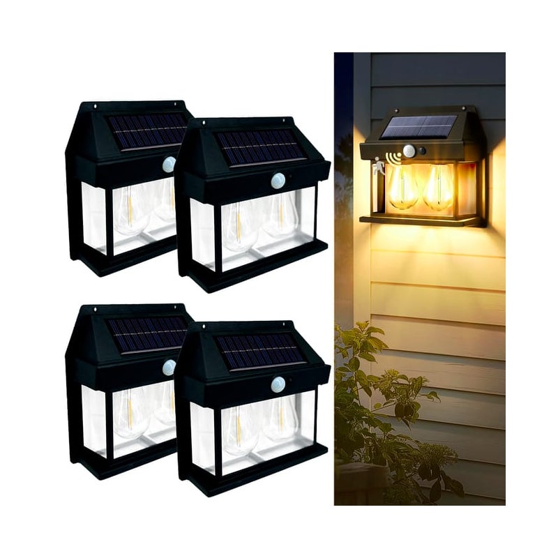 Podwójna lampa ścienna solarna 4 szt., 3 tryby, czujnik ruchu, wodoodporna, czarna.