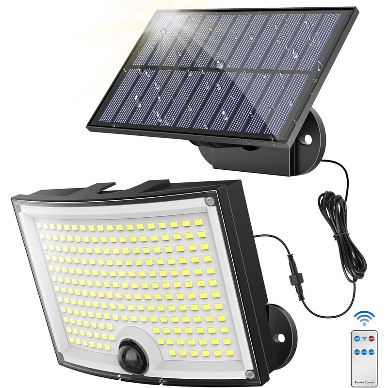 Lampa słoneczna zewnętrzna z czujnikiem ruchu【202 LED 3 tryby 210° oświetlenie IP65】 Lampa solarna zewnętrzna Spot LED zewnętrzny Projektor
