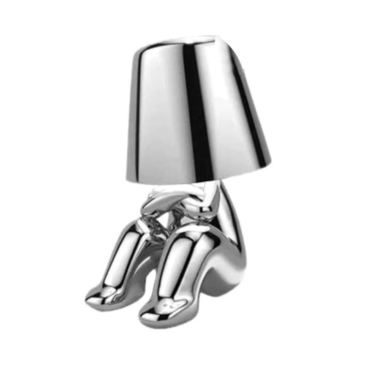 Złota lampa stołowa męska Lampka nocna zabawna lampa, dekoracyjna rzeźba myśliciela Ornament na dom, lampa artystyczna - srebrny model siedzący