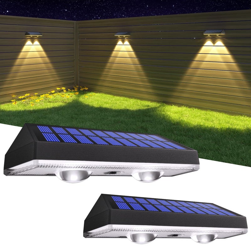 Lampy solarne do ogrodzenia zewnętrznego, 2 sztuki, kinkiety do ogrodzenia domu [światło ciepłe-światło neutralne-światło zimne]
