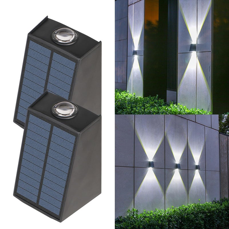 Zestaw 2 wodoodpornych lamp solarnych, oświetlenie tarasu solarnego, od zmierzchu do świtu, do schodów, alejek, tarasów, ogrodów, biała światłość