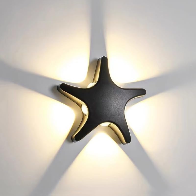 Nowoczesna zewnętrzna lampa LED w kształcie rozgwiazdy, wodoodporna, 220 V, 5 W, czarna, białe światło
