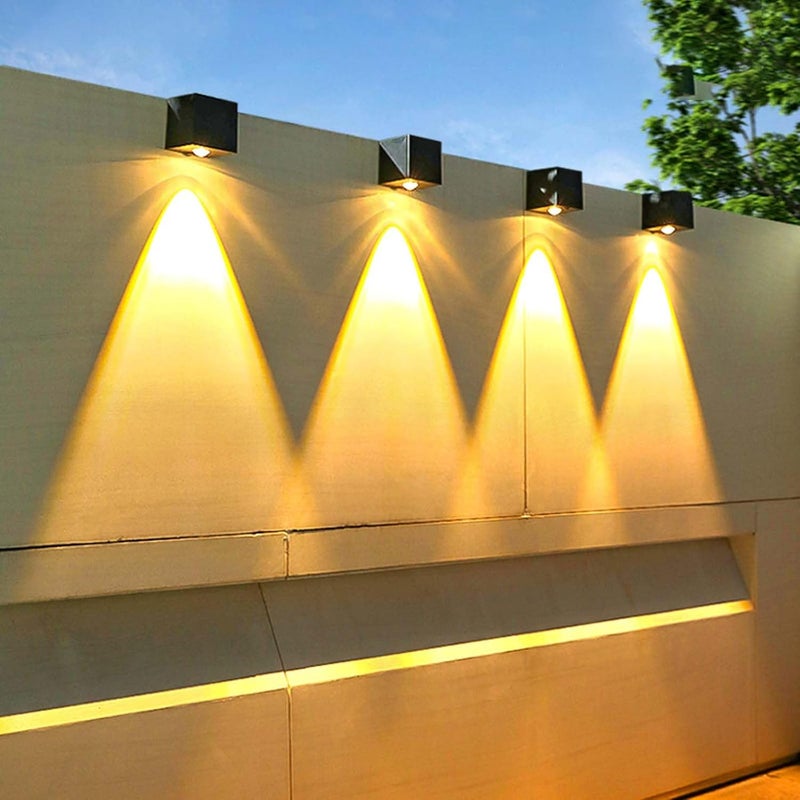 Zestaw 4 lamp solarnych do użytku zewnętrznego, lampy solarne na ścianę, wodoodporna lampka do ogrodu, projektor solarny, ciepła biel 3000 K (czarna).