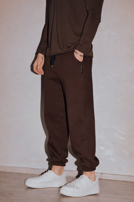 Szerokie dresowe spodnie BASIC OVERSIZE czekoladowe
